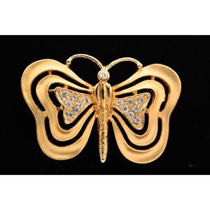Don-Lin Vintage Butterfly Pin Brooch Crystal Brushed Matte Signed 1980s Bin7